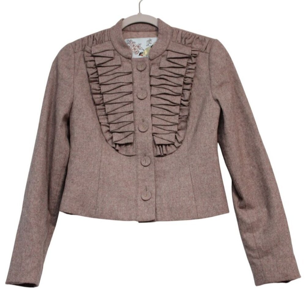 Anthropologie TABITHA Blazer Jacket Size 4 Wool Pleated Preppy Equestrian Office